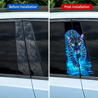 Cool Neon Blue Leopard Car B Pillar Sticker Vivid Animal Graphic Decal Stylish DIY Modification Decor for Vehicle Middle Window