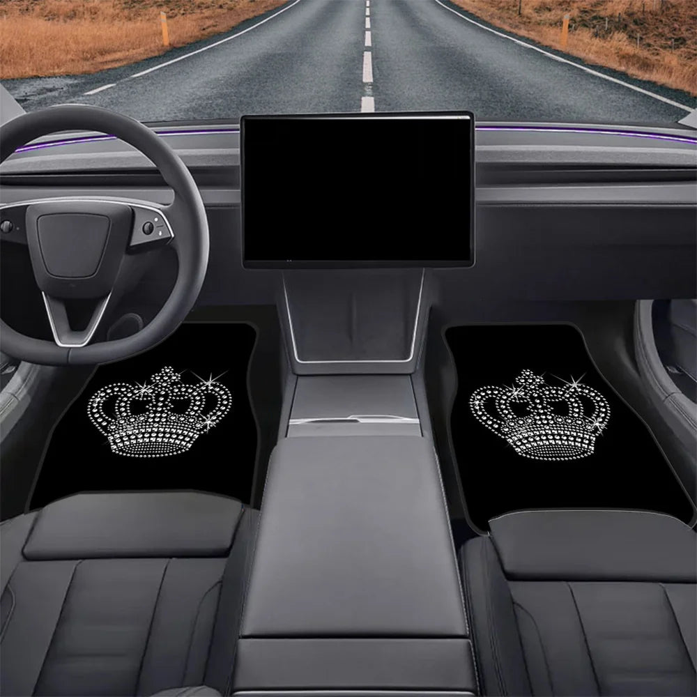 2pcs/4pcs Durable Car Floor Mats With Queen Crown Design - Suitable For All Vehicle Models, Front And Rear Mats, Car Interior Ac