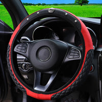 1 PU Embroidered Crown Set with Artificial Diamond Blingbling Leather Steering Wheel Cover Without Inner Ring Fits 14.5-15 Inche