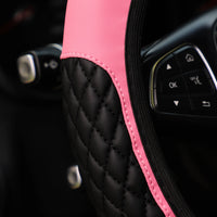 3-Piece PU Leather Embroidered Crown Diamond Car Without Inner Ring Steering Wheel Cover Handbrake Cover Handle Cover