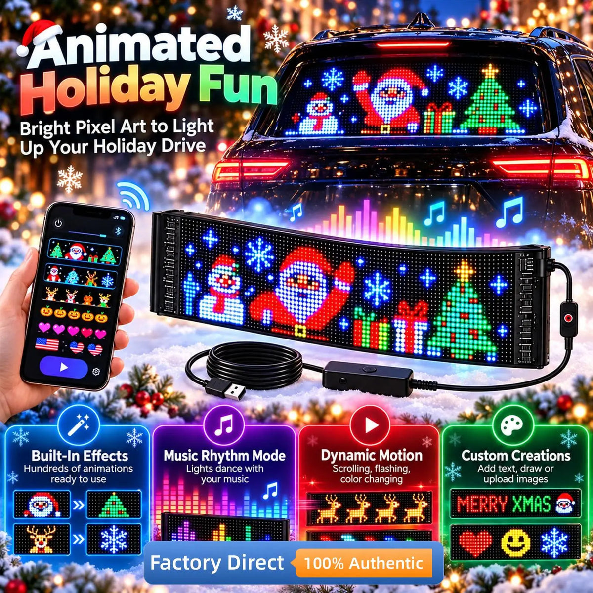 Car Decor Advertising Logo Lights Outdoor LED Matrix Pixel Scrolling Screen DIY Customize Patterns,Animations,Text Warning Light