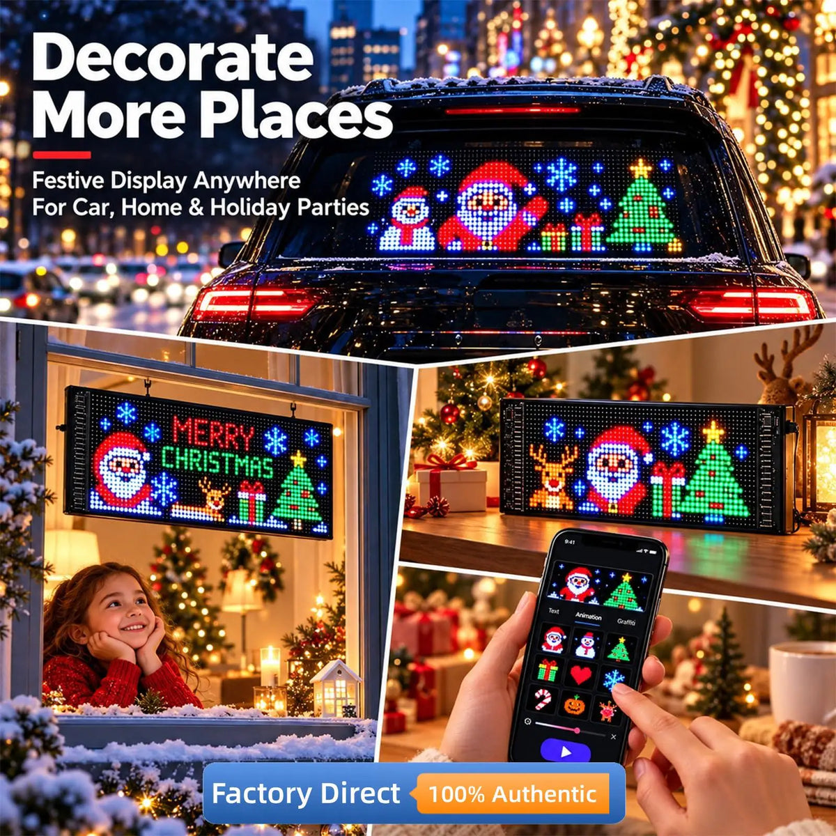 Car Decor Advertising Logo Lights Outdoor LED Matrix Pixel Scrolling Screen DIY Customize Patterns,Animations,Text Warning Light
