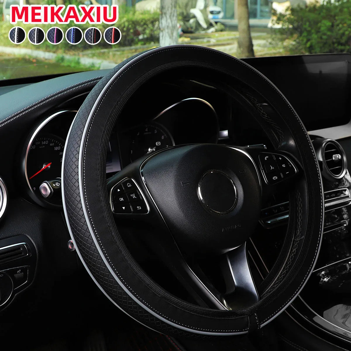 1PC Universal Fit Thick PU Leather Car Steering Wheel Cover Trim Strips 14.5-15 Inch Rimless Interior Decoration Accessory